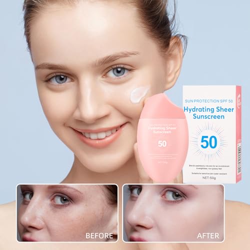Image of Sunscreen SPF 50+ 50g, Hydrating Sheer Face Sunscreen, Waterproof & Lightweight Water Gel, Non-Greasy, No White Cast, for Sensitive Skin Daily Use