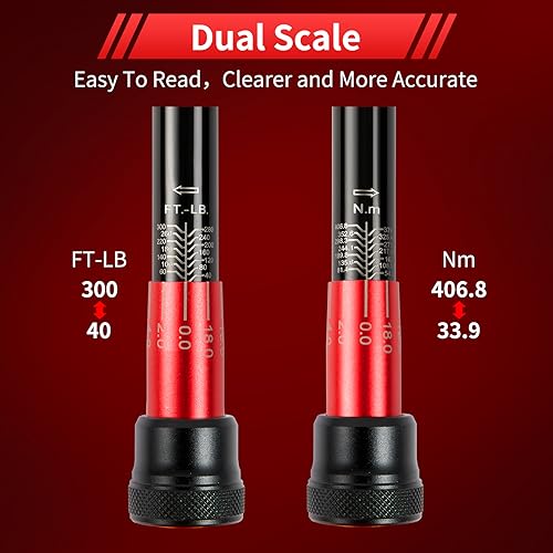 Image of Hairich 1 /2-Inch Drive Dual-direction Torque Wrench, 40-300ft.lb /33.9-406.8Nm, ±3% High Precision Professional Torque Wrench