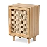 Aspect rotin naturel Baxton Studio Maclean Table de chevet moderne 1 porte en rotin et bois finition marron naturel