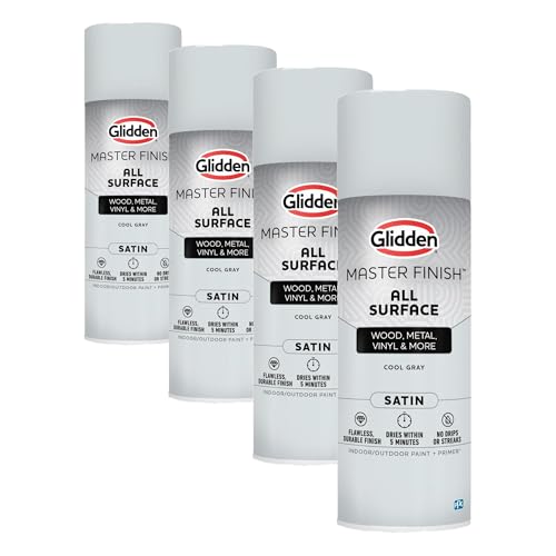 Image of Glidden Master Finish 12 oz. Satin Cool Gray Interior /Exterior All Surface Spray Paint and Primer (Pack of 4)