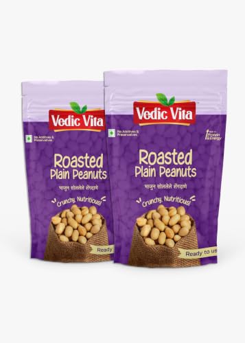 Image of VEDIC VITA Roasted Peanuts - 500 GM | Unsalted Skinless Peanuts | 31.37g High Protein | Ready to Cook & Eat | Natural, Crunchy, Nutritious Whole Peanuts for Poha, Chutney & Snacks (2, Pack of 2)