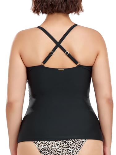 Image of RELELCIGA Women's Tankini Top V Neck Ruched Tummy Control Bathing Suit Top