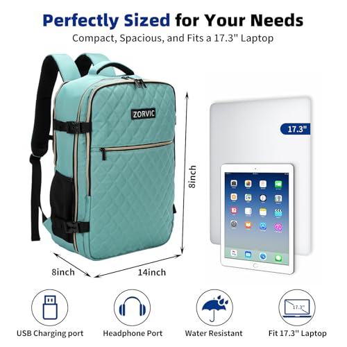 Travel Backpack for Women, Flight Approved Carry On Backpack, 17” Laptop Backpack for Women, Personal Item Bag for Weekender, Business (N-Green)2