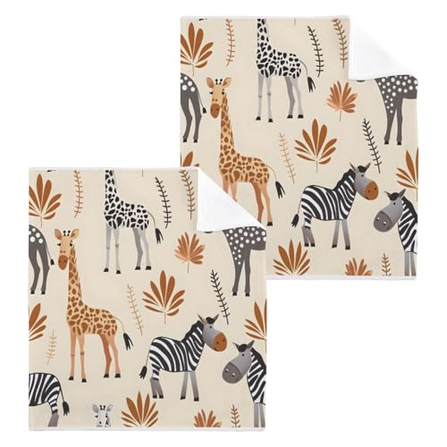 ALAZA Wash Cloth Set 100% Cotton Fingertip Towels Face Cloths Sets Zebra Girraffe Highly Absorbent Soft Feel Set of 2