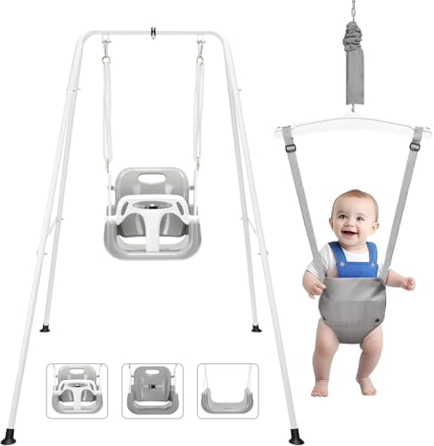 Zenzres 2 in 1 Toddler Swing Jumper Swing Set for Indoor/Outdoor Baby Jumpers and Bouncers Easy to Assemble & Store Suitable for Aged 6 Months to 10 Years Old (grey)