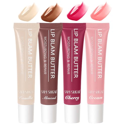 Juego de 4 bálsamos de mantequilla de verano – Ultra Hidrating, Nourishing Lip Care Lip Gloss, Long-lasting Hydrating Non-Sticky Lip Balm, Soft Dry Lips and Lip Care