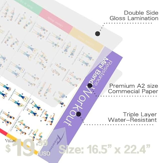 Resistance Loop Bands with Workout Poster 16.5¡±x 22.4¡±,Set of 5 Exercise Bands for Crossfit Workout and Physical Training