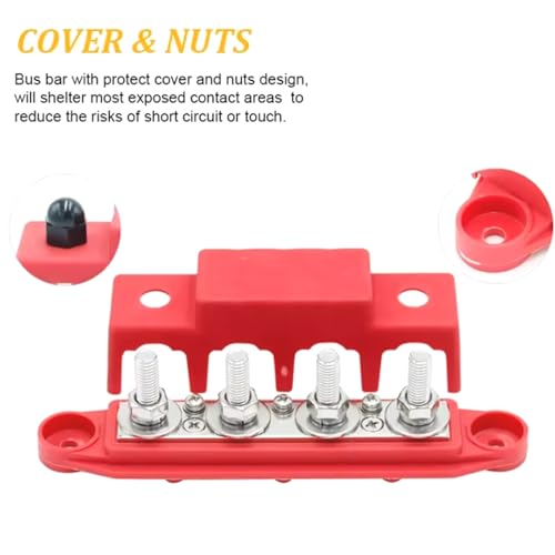 Wilsonzin 2 Stück 250A Sammelschiene BusBar Box mit 4 x M8 Anschlussbolzen Sammelschiene Stromverteiler 12V, Anschlussbolzen M8 für Autos, Wohnwagen, Boote und Yachten (rot + schwarz)