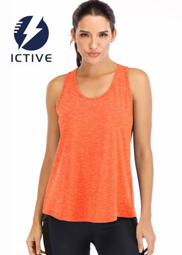 Image of ICTIVE Workout Tops for Women Loose Fit Racerback Mesh Backless Muscle Tank Running Shirts
