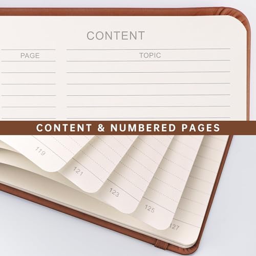 Image of AHGXG Lined Journal Notebook, 192 Numbered Pages, A5 Size (5.7'' x 8.3'') | for Men & Women, Journaling, Writing, Work & Office, Leather Hardcover, 100 GSM Thick Paper (Brown)
