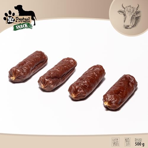 Mr. Pretzel Rinder Würstchen – Gesunder Premium-Hundesnack, natürlich & getreidefrei – Weiche Belohnung für Hunde – 500 g