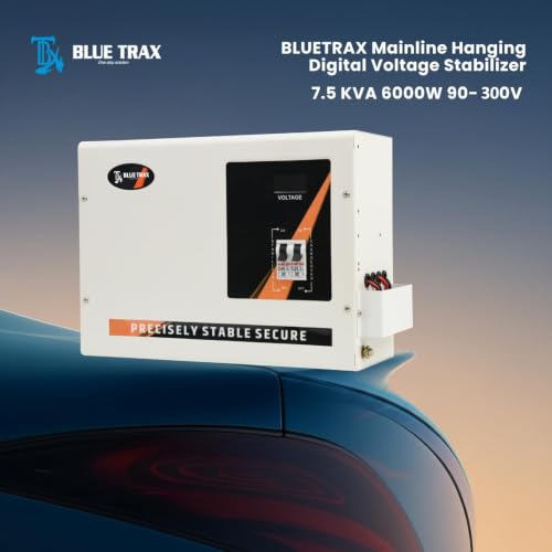 Image of BLUETRAX 7.5 KVA 6000W Voltage Stabilizer for Home Mainline | 90V-300V | Copper Digital Hanging Multipurpose | Heavy Duty | ISI Certified | 10 Years Warranty | White