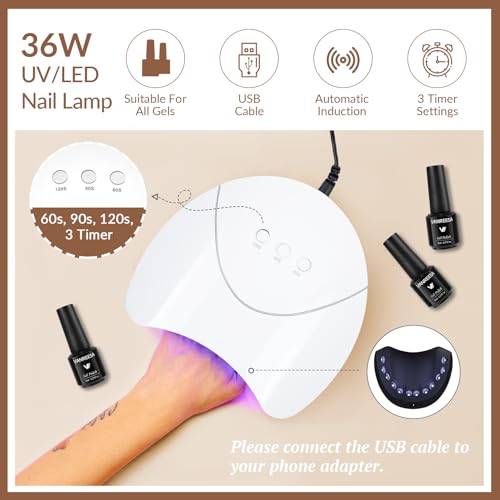 VANREESA Gel Nail Polish Set, 21 Colours Gel Nail Kit with 36W U V Lamp Brown Red Purple Green U V Nails Polish Starter Kit with Base Top Coat Manicure Salon Set DIY at Home Gifts for Women - Image 5