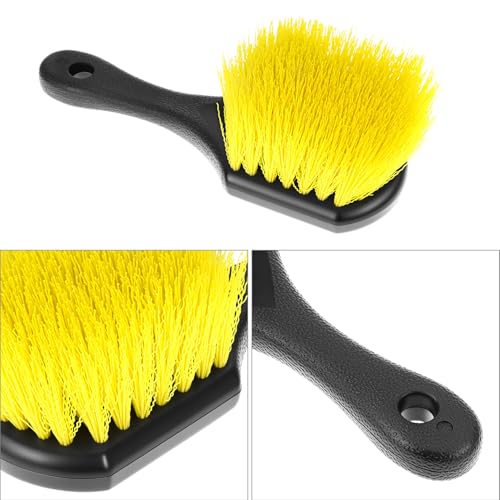 Image of QWORK 8 inch Utility Scrub Brush with Plastic Handle and Yellow Polypropylene Bristles, 2 Pack Multi-Purpose Cleaning Tool for Wheels and Tires
