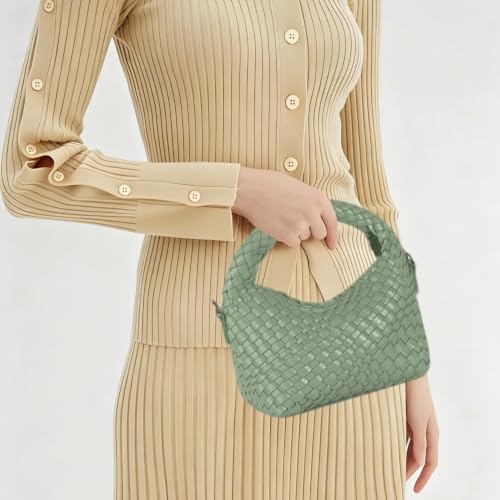 Image of Woven Crossbody Bag Small Tote Cute Purse for Women,Top Handle Handbag Pu Leather Shoulderbag with Detachable Strap