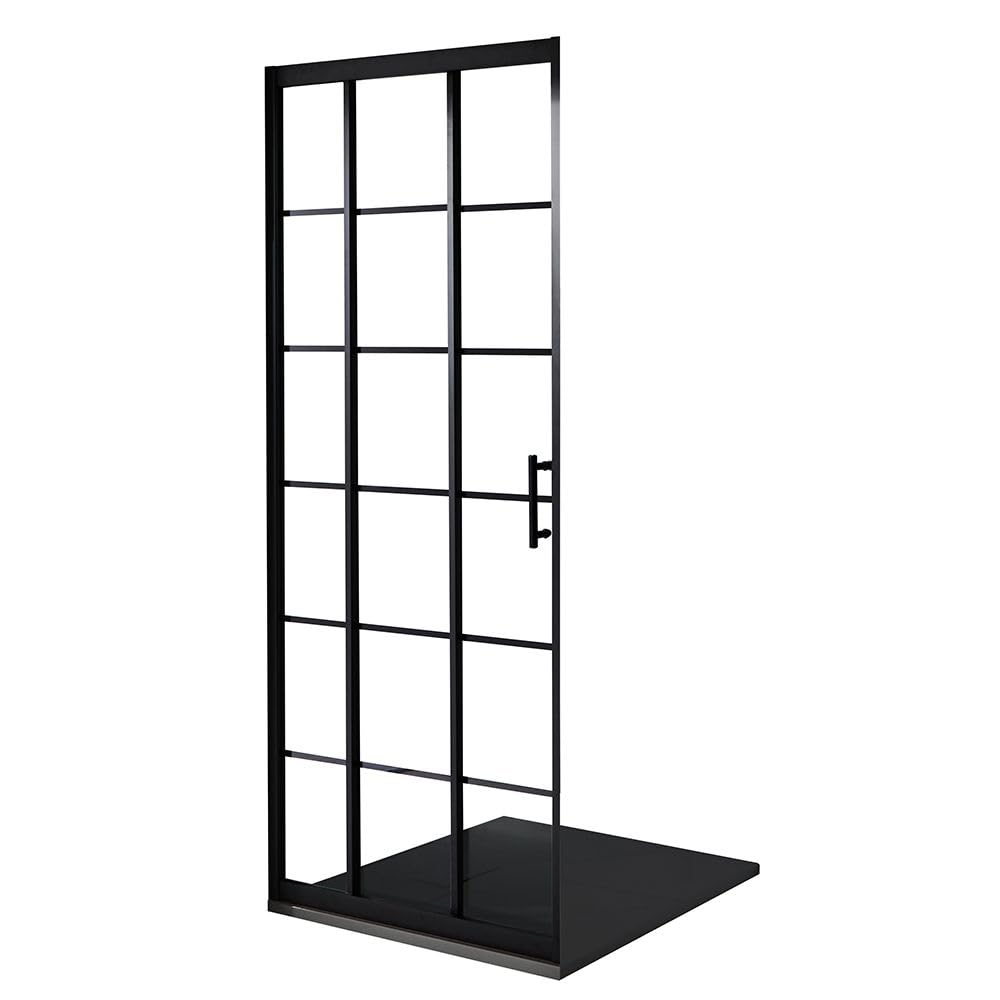 Milano Graphite Barq Black Grid Triple Sliding Door Shower Enclosure Tray - 900Mm X 800Mm