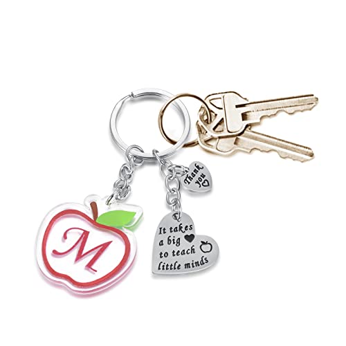 Mic Tai Apple Keychains Appreciation Gift For Teacher: Initial Apple Heart Keychain Women School Teacher Week Thank You Gift (M) #TOP1