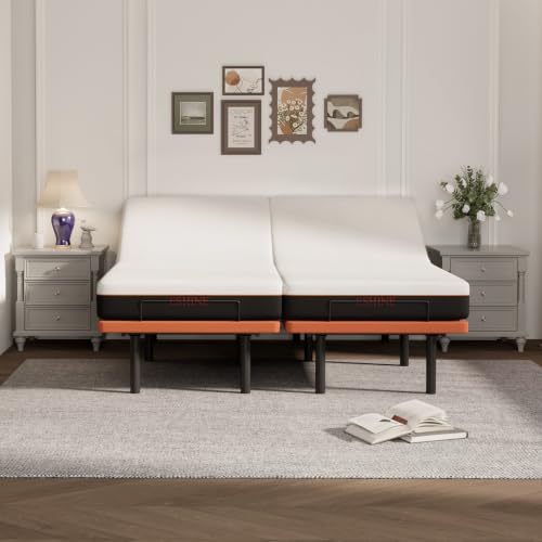 Image of ESHINE Split King Adjustable Bed Frame with 8 inch Mattress, Wireless Remote | Gel Memory Foam Mattress(Medium-Firm), Bluetooth APP Control, Zero Gravity, Anti Snore, Head and Foot Incline, 2000 Series