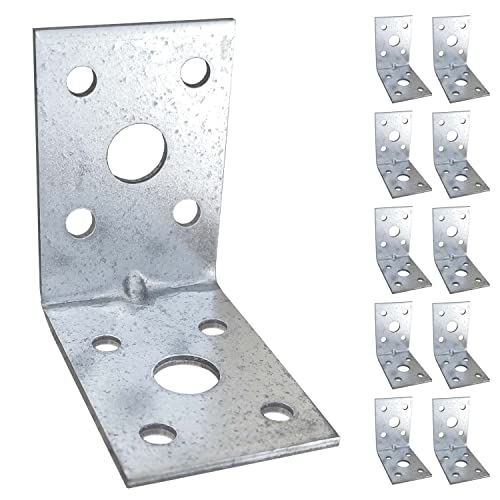 10 x Angle Brackets (50 x 50 x 35 x 2) Heavy Duty Corner Sleeper Bracket with Beading Timber Wood Metal Joining Fixing L Galvanised Steel Sheet Connector