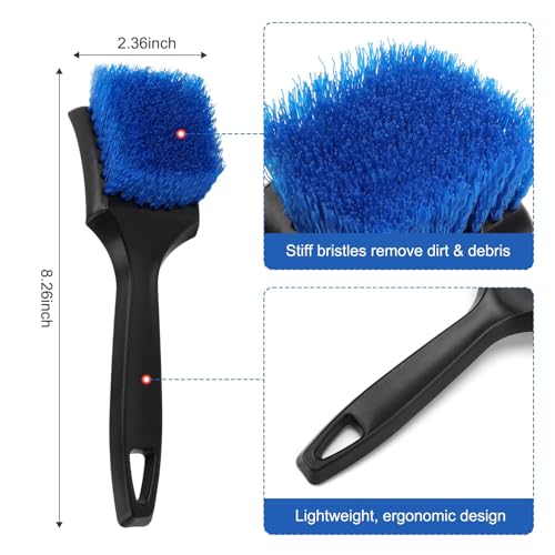 Wheel Rim Tire & Carpet Cleaning Brush Set, Soft & Stiff Bristle Wash Cleaning Supplies Kit for Car All Exterior Surface and Car Interior Cleaning Brush for Car Truck SUV RV Motorcycle (Blue) - Thumbnail 4