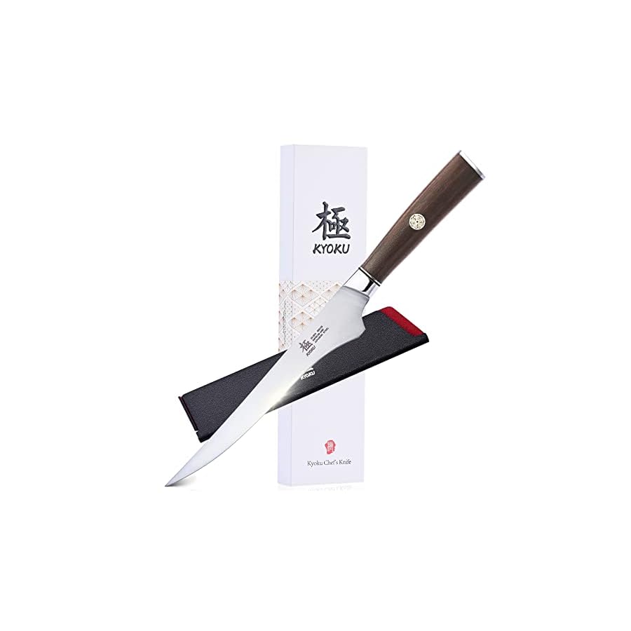 KYOKU 6.5 Inch Boning Knife - Daimyo Series - Butcher Knife with Ergonomic Rosewood Handle, and Mosaic Pin - Japanese 440C Stainless Steel Kitchen Knife with Sheath & Case