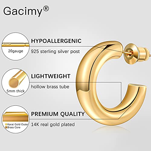 Image of Gacimy 14K Gold Plated Chunky Open Hoop Earrings for Women