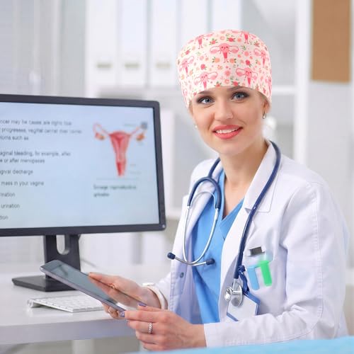 Image of Unittype 4 Pcs Nurse Caps for Women Nursing Working Caps with Button and Sweatband Adjustable Elastic Scrub Hats for Dentist