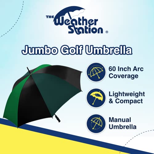 Weather Station 60 Inch Jumbo Golf Umbrella, Manual Compact, Lightweight, And Wind Resistant Two Person Folding Umbrella, Green #TOP1