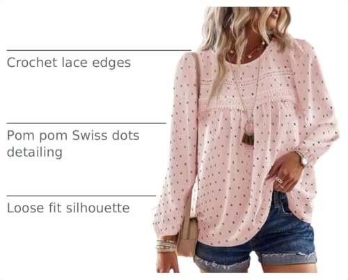Image of Falechay Womens Tops Flowy Boho Dressy Casual Lace Cute Long Sleeve Shirts