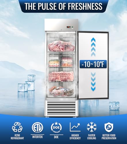 Image of 27 inch W Commercial Freezer, ETL Certified 23.6 Cu.ft Stainless Steel Reach-in Upright Freezer,Auto Defrost,Fan Cooling,Digital Temperature Control (-10F - 10F) Used to Restaurant,Bar,Shop