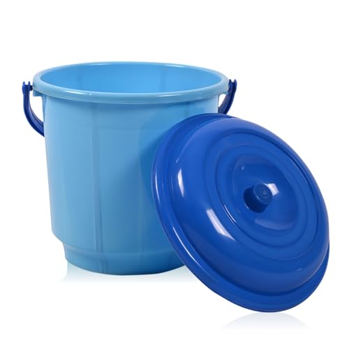 Image of Kuber Industries Bucket | 18 Liter Bucket for Bathroom | Balti for Bathroom | Bucket with Lid & Handle | Plastic Bucket for Daily Use | Water Storage Bucket | Bathroom Bucket | Blue
