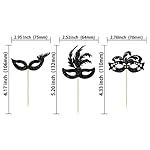 Gyufise 24Pcs Masquerade Masks Cupcake Toppers Glitter Bachelorette Party Mask Cupcake Food Fruit Picks Masquerade Mardi Gras Party Baby Shower Birthday Party Cake Decorations Black - Image 2