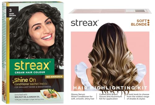 Streax Permanent Hair Colour, 100% Grey coverag Hair Colour Highlight Kit | Blonde Hair Colour, Soft Blonde – Pack of 1