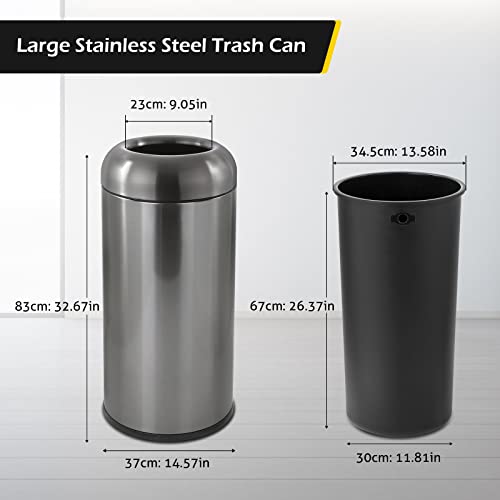 Image of Dyna-Living Stainless Steel Trash Can Outdoor Large Garbage Can with Lid Open Top Trash Bin Commercial Big Kitchen Garbage Bin Industrial Metal Trash Enclosure (Black)