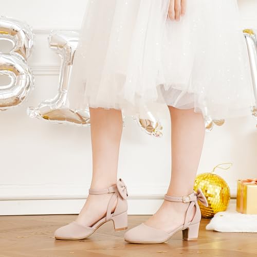 Image of Girls Heels Dress Shoes Flower Girl Pumps with Cute Bow Closed Toe | Princess Shoes,High Heels,Chunky Heel,Adjustable Buckles,Toddler,Little Girl,Big Kid,Wedding,Birthday Party,Formal,Pageant