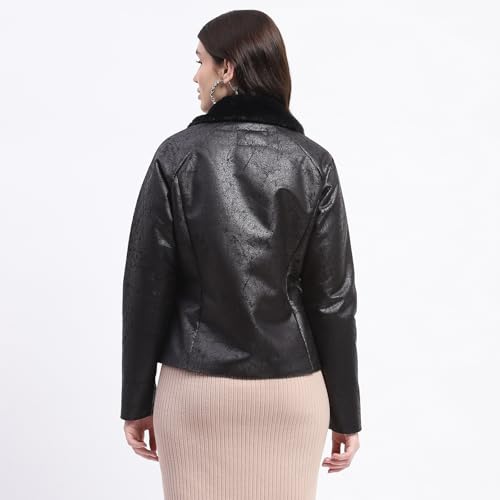 Image of Madame Textured Self Design Bonded Suede Jacket For Women