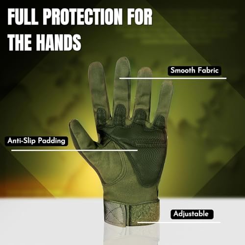 Image of Tactical Riding Gloves for Motorcycle & Bike | Full Finger Protective Sports Gloves for Biking, Shooting, Hiking, Camping & Outdoor Adventure (Green, XL)