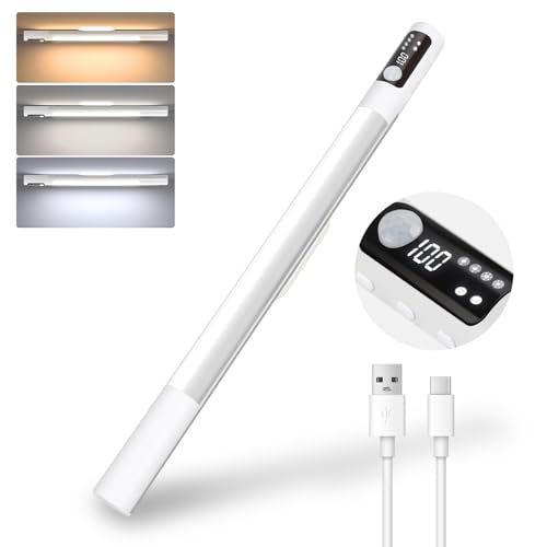 DUSKTEC LED Armario Sensor Movimiento 2000mAh Recargable 38CM, 3 Colores 3 Modos, Regulable Bajo Mueble Magnética Adhesiva, Cocina Guardarropa Escaparate Entrada