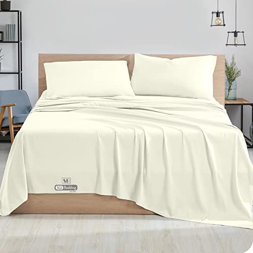 Sgi 100% Egyptian Cotton 600 Tc Sheet Set Soft & Smooth Sateen Weave 4 Pc Sheet Set - 1 Fitted Sheet, 1 Flat Sheet & 2 Pillowcase 15" Inch Deep Pocket (Short Queen, Ivory Solid) #TOP1