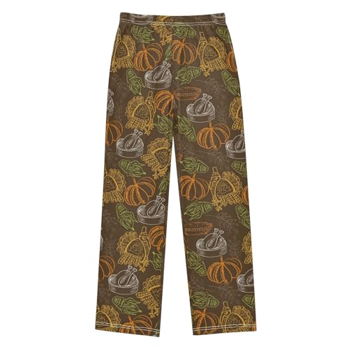 ZZXXB Thanksgiving Harvest Turkey Corn Boys Long Pants Soft Trousers Elastic Waist Kids Lounge Bottoms with Pockets S-XL