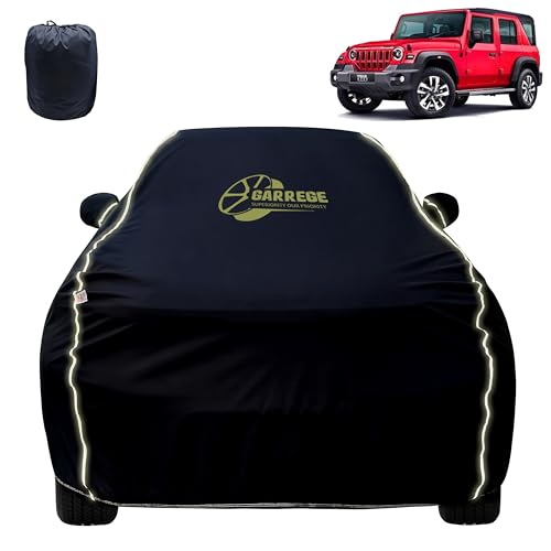 Image of Reflector Waterproof Car Cover for Thar Roxx with Mirror & Antenna Pocket | All Weather Protection | Washable Fabric | Black Color