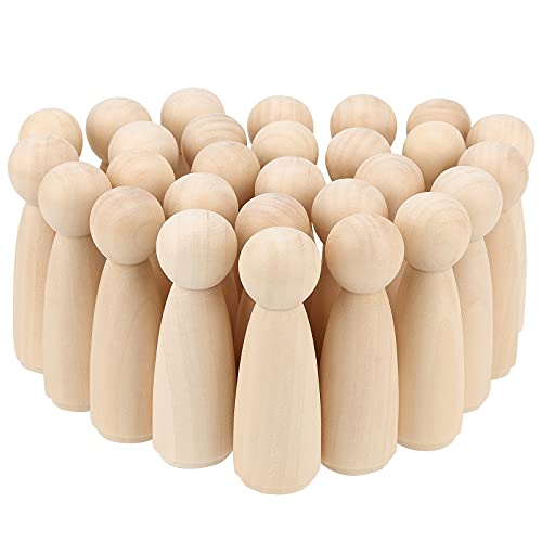 HEIHAK 30 PCS 3-1/2 Inch Unfinished Wood Peg Dolls, Unfinished Angel Girl Peg Dolls, Natural Wooden Figures for DIY Painting, Decoration, Craft Art Projects