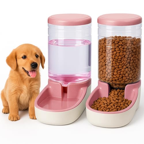Edipets, Dispenser Cibo Gatti, Cani, Automatico, 2 Unità, 3.8L, Dispenser di Crocchette e Acqua per Animali Domestici (Rosa)