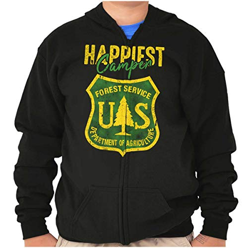 Happiest Camper US National Forest Service Youth Zip Hoodie Boys Girls Black
