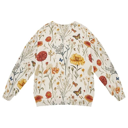 JUNZAN Autumn Flowers Carnation Butterflies Beige Kids Girls Pullover Hoodie Long Sleeve Hoodies for Girls Camping 4T2