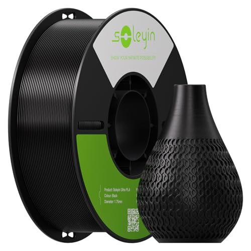 Soleyin PETG 3D Printer Filament 1.75mm Neatly Wound Strong Toughness Filament Smooth Glossy Finish 1 kg Spool(2.2lbs) Dimensional Accuracy +/- 0.02mm Fit Most FDM Printers(Black)