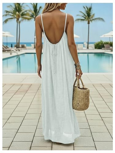 Image of SHENHE Women's Open Back Spaghetti Strap Beach Maxi Dress Loose Flowy Vacation Sundress