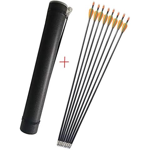 ZSHJG 12pcs Fiberglaspfeile 29 Zoll Jagdpfeile mit Pfeilköcher Halter Rohr Kinder Pfeile Bogenpfeile Für Compoundbogen Recurve Bogen Cover