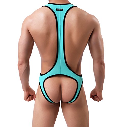 YUFEIDA Men's Jockstrap Leotard Underwear Jumpsuits Wrestling Singlet Bodysuit(Green M)