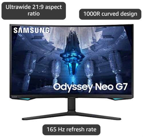 Image of Samsung 32 inch Odyssey Neo G7 4K UHD 165Hz 1ms G-Sync 1000R Curved Gaming Monitor, Quantum HDR2000, AMD FreeSync Premium Pro, Ultrawide Game View, DisplayPort, HDMI, Height Adjustable Stand, Black